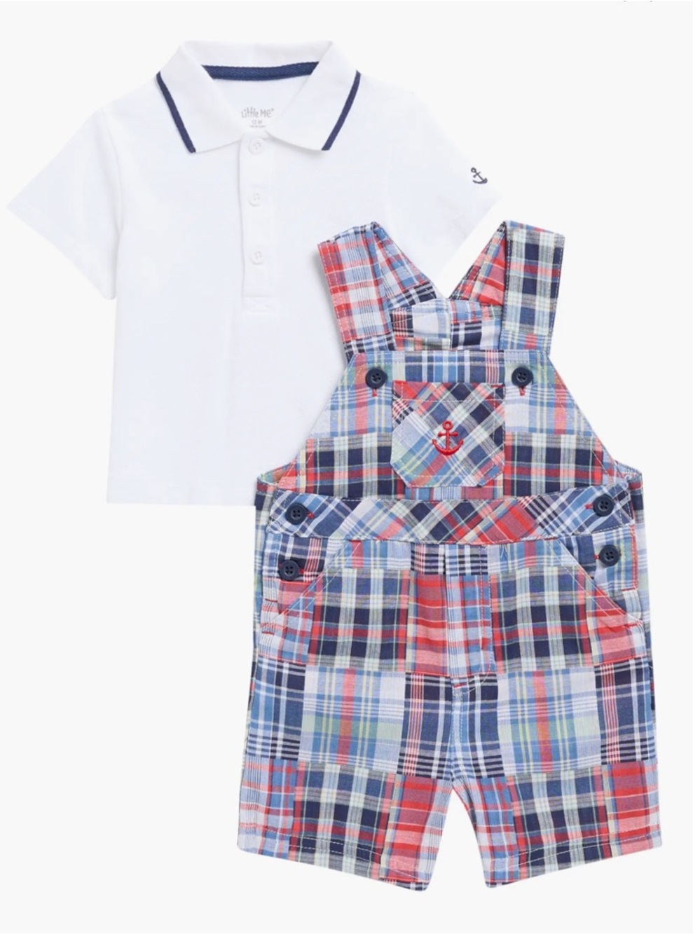 Tipped Polo & Patchwork Overalls Set, Baby Boy 6-9 m, NWT